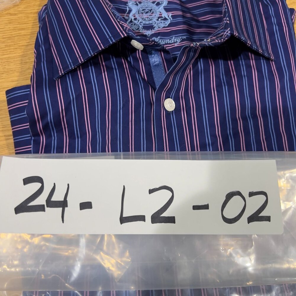 English Laundry Mens Striped 100% Cotton Dress Shirt 16.5 32/33 Blue/Pink - Picture 11 of 11